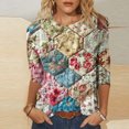 thumbnail image 2 of CYMMPU Summer Trendy Shirts 3/4 Sleeve Spring Tops Loose Fit Blouses for Women Dressy Casual Crew Neck Tunic Tops Floral Printed Lightweight Basic Tees Multicolor XXL, 2 of 5