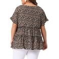 thumbnail image 4 of DARING DIVA Women's Plus V Neck Short Sleeve Floral Babydoll Blouse 3X Black Beige, 4 of 6
