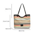 thumbnail image 2 of Bolso de playa de paja a rayas de colores bolso de mano de PU bolso de viaje para mujer (negro), 2 of 9