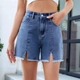 thumbnail image 4 of Jean Shorts for Women High Waisted Stretchy Casual Denim Shorts Front-Slit Frayed Hem Summer Trendy Jorts XXL, 4 of 10