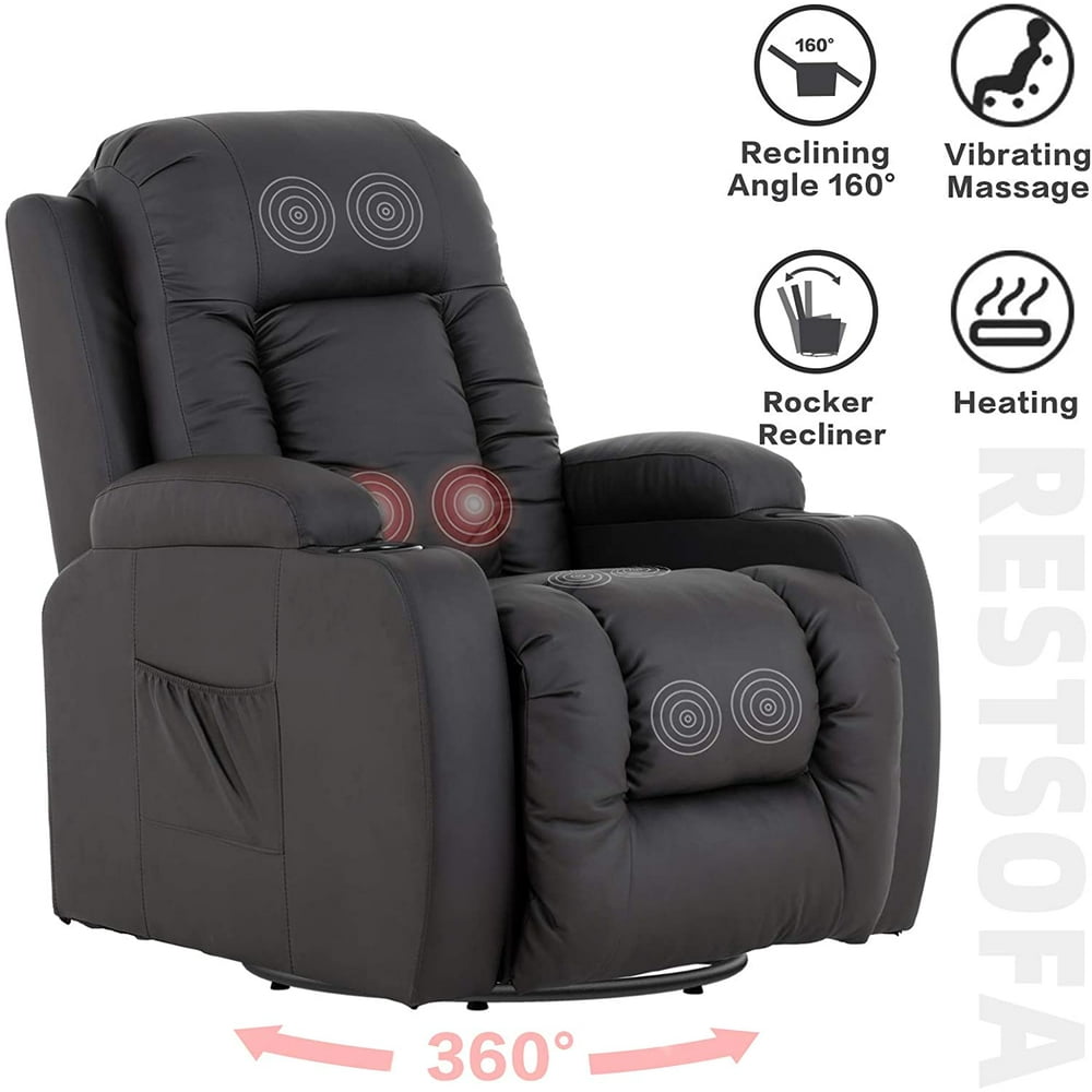 Mecor Massage Recliner Chair Pu Leather Rocker With Heat 360 Degree