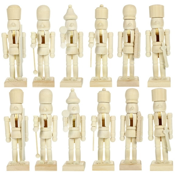 FELTECHELECTR Nutcracker Puppet Soldier Ornaments Unpainted For Home Decor 12Pcs 4.7X1.7X1.6In