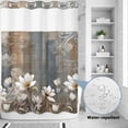 thumbnail image 2 of No Hook Shower Curtain, Brown Grey Floral Shower Curtains for Bathroom with See Through Top Window, Spring Summer Botanical Vintage Waterproof & Washable Bath Curtain Stall 48"x72", 2 of 9