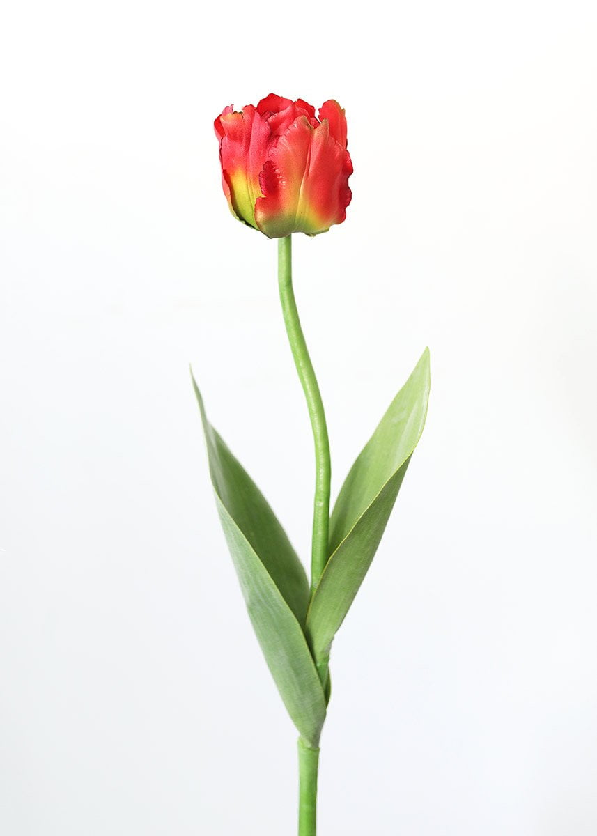 2Pc Flame Red Artificial Parrot Tulip Flower