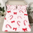 thumbnail image 2 of Homewish Cute Cartoon Bowtie Twin Sheet Sets,Sweet Candy Cane Twin Fitted Sheet,Red Bow Ribbon Flat Sheet For Girls Kids,Breathable Home Decor,3-Piece, 2 of 7