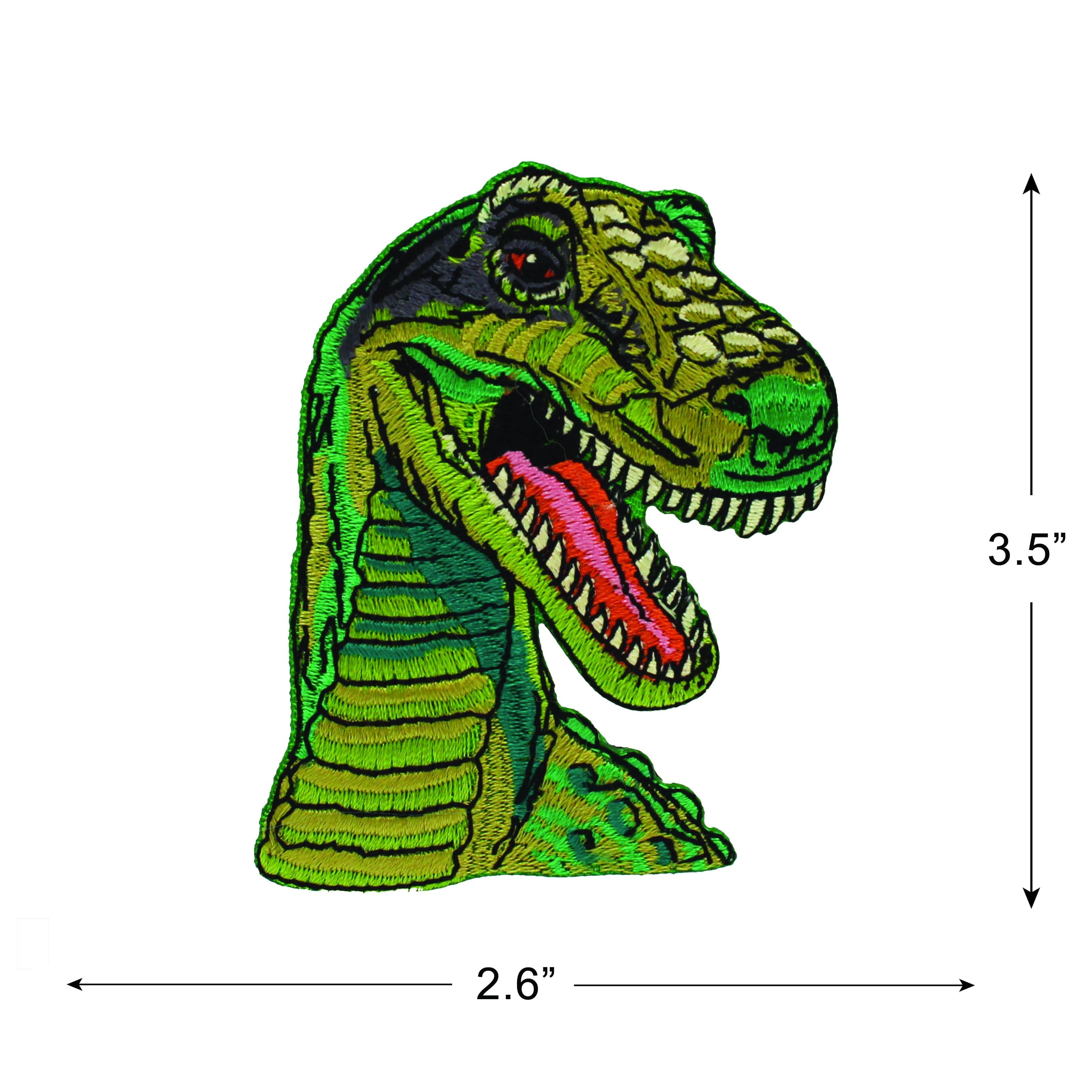 Gwen Studios Embroidered Green T-Rex Dinosaur Iron-on Patch Applique, 2.6" x 3.5"