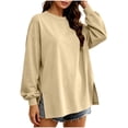 thumbnail image 2 of VBVC Women's Oversized Crew Neck Sweatshirt , Ladies' Long Sleeve Side Split Tunic Pullover , Casual Fall Loose Fit Tops For Women, Khaki , S-2XL, 2 of 9