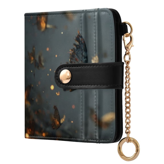 Qxltty Fire Butterfly Ladies Wallet Rfid Slim Thin Compact Credit Card Women Wallet Zipper Coin Pocket and ID Window for Female Gifts
