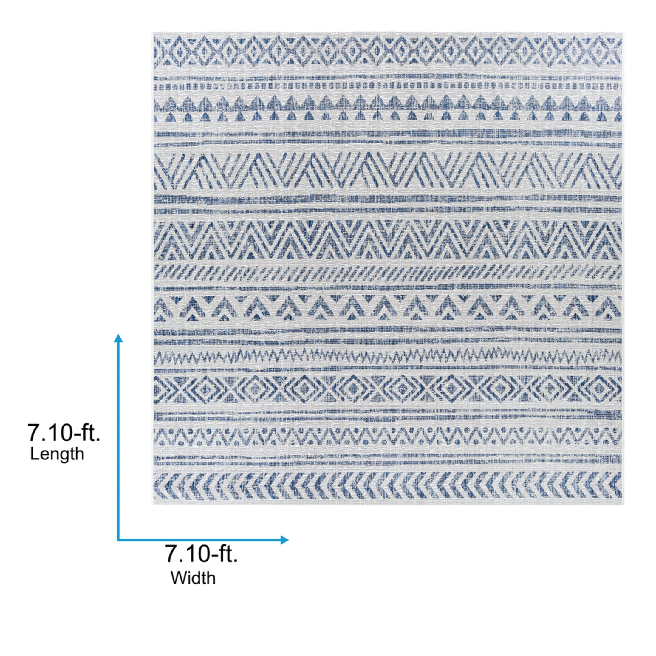 Livabliss Outdoor Rugs, 9ft Round Eagean Global Blue Square Area Rug for Patio, Porch, Deck, Backyard, Waterproof Indoor Outdoor Carpet (7'10" x 7'10")