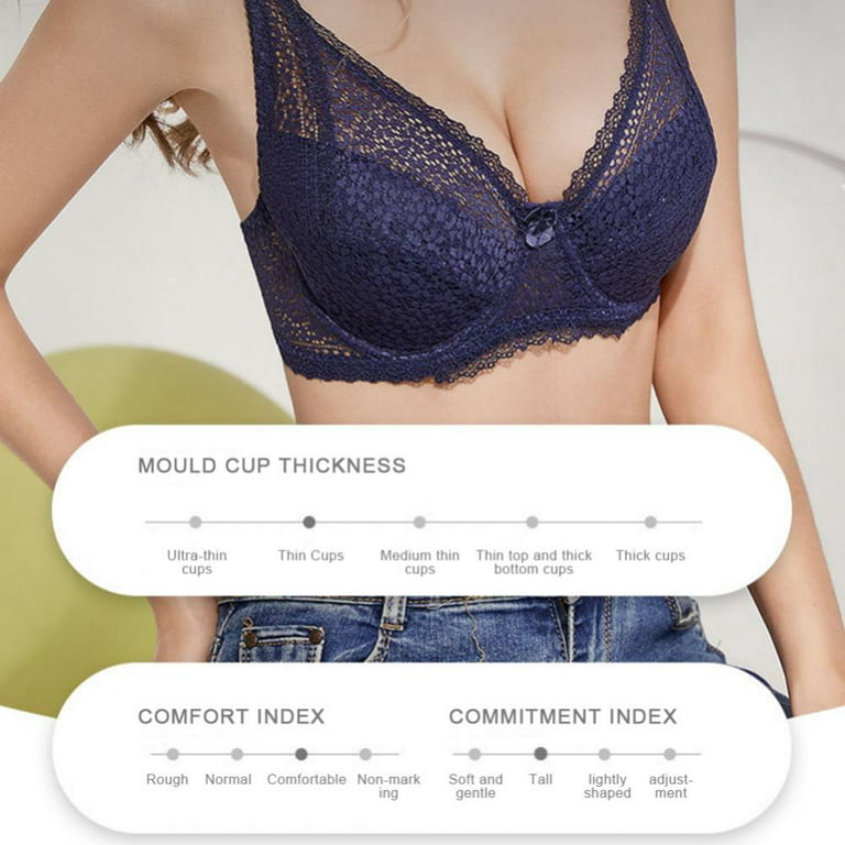 Women's Oversized Thin Adjustable Lingerie Big Breasts Show Small Women  Gather Large Size Lace Comfortable Soft Full Coverage Underwired  Bras(2-Packs)