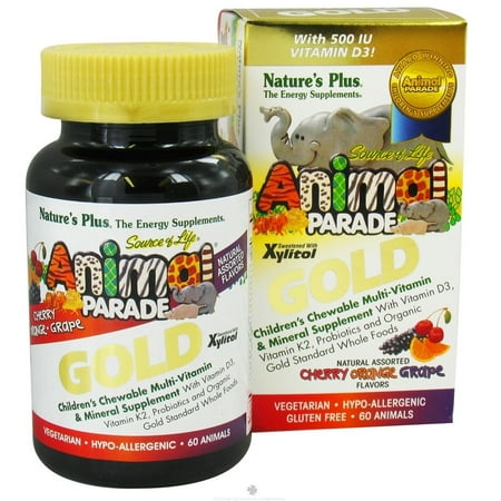 Nature's Plus - Source of Life Animal Parade Gold Children's Chewable Multi-Vitamin & Mineral Natural Assorted Cherry, Orange, Grape Flavors - 60 Chewable