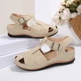thumbnail image 5 of Fisherman Sandals for Women Splice T-Strap Closed Toe Cutout Slingback Walking Shoes Comfy Soft Sole Summer Wedges Beige Size 8.5, 5 of 8