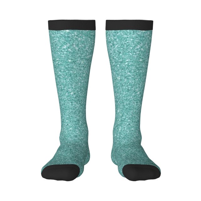 Balery Teal Green Glitter Calcetines novedosos Calcetines deportivos Calcetines hasta la rodilla Calcetines de algodón Calcetines originales y geniales