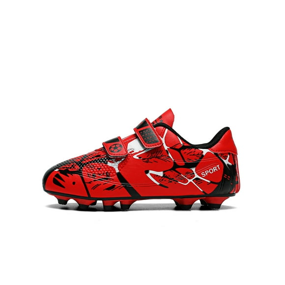 Daeful Unisex Sport Sneakers Low Top Soccer Cleats Sports Magic Tape Non Slip Football Shoes FG Cleats Red 5Y/5.5Y