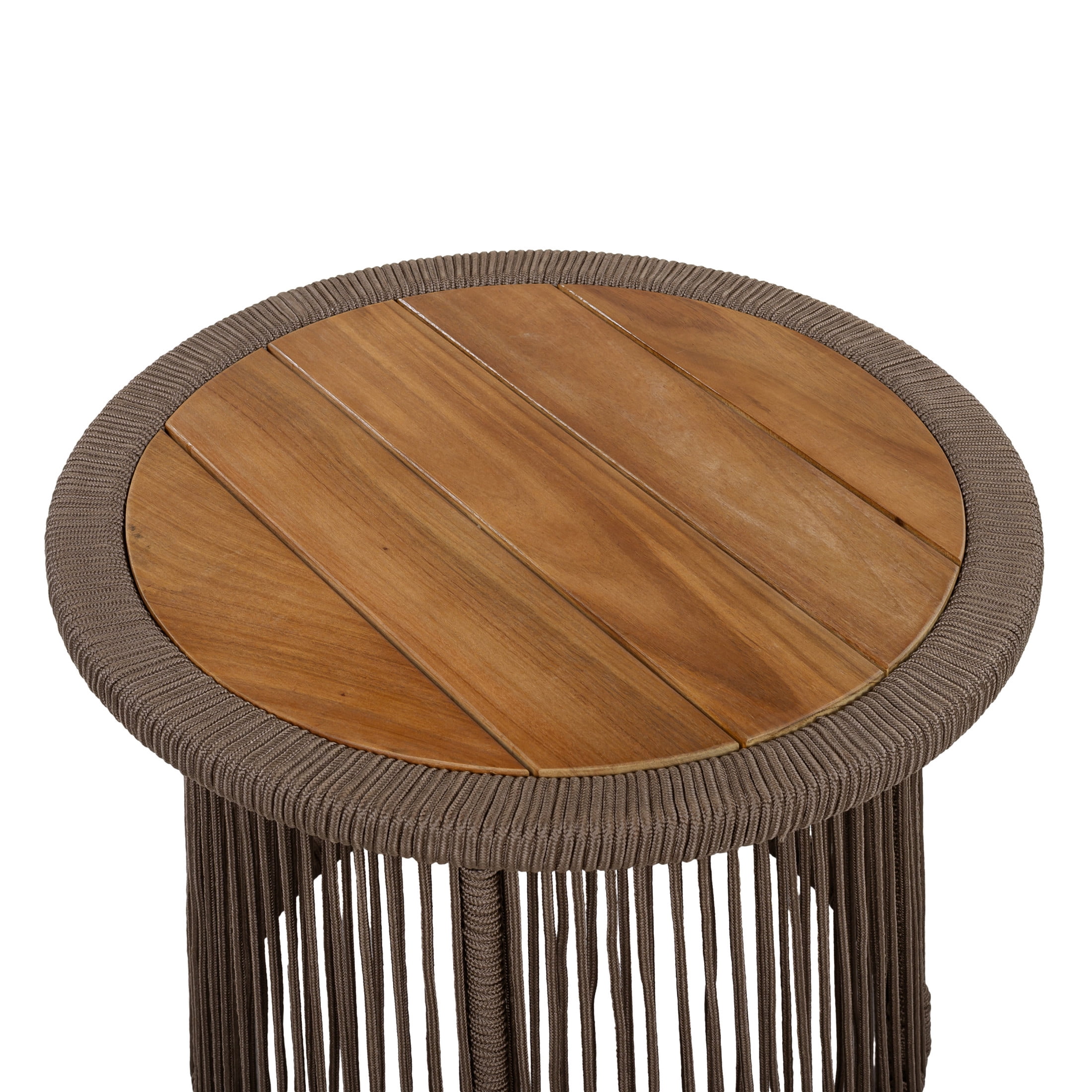 Christopher Knight Home Conical Round Wood Side Table with Rope Frame, Weather-Resistant, Dark Beige