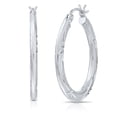 thumbnail image 4 of Tilo Jewelry .925 Sterling Silver Flat Tube Floral Engraved Round Hoop Earrings with Satin Finish | 28mm | Women & Unisex, 4 of 6