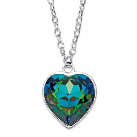 Aurora Borealis Faceted Crystal Silvertone Heart Pendant Necklace MADE WITH SWAROVSKI ELEMENTS 18
