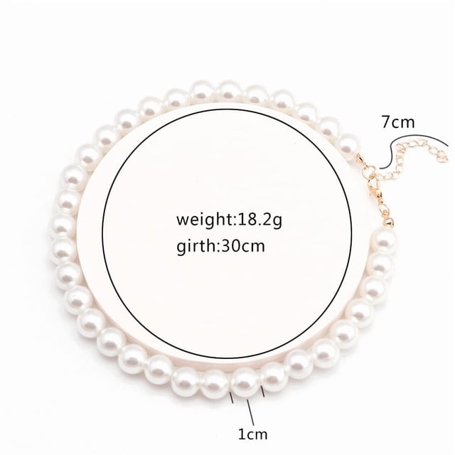 Collier Ras du Cou Imitation Perle Blanc Élégant pour Femmes Grande Perle Ronde Bijou de Mariage Cadeau pour Fille