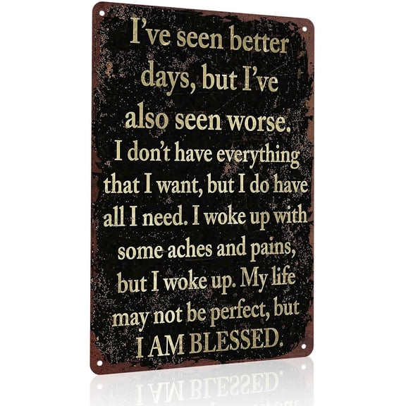 I Am Blessed Inspirational Quote Metal Sign 8x12 Inch, Funny Wall Decor for Living Room Bedroom Office Bar Café Restaurant and Hallway
