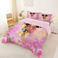 thumbnail image 2 of Castle Fairy Watercolor Afro Girl Queen Comforter Set 3 Pieces,Romantic Pink Rose Frame Comforter Sets Queen,Pink Yellow,Grey Reversible,1 Comforter and 2 Pillowcases, 2 of 6