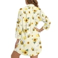thumbnail image 2 of Xoenoiee Bee Sunflower Print Womens Button Down Shirts Long Sleeve Blouse Tunic Tops Cover Up Shirt Side Split Loose Beach Bikini Dress, 3XL, 2 of 7