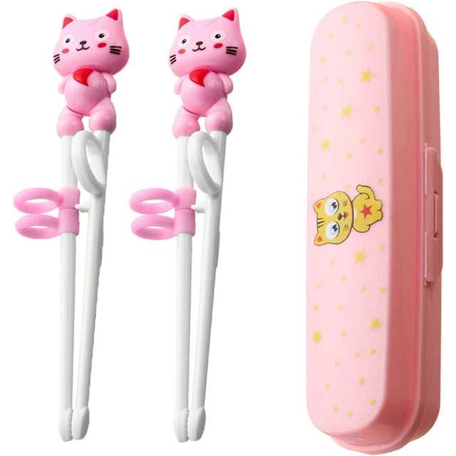 Palillos chinos para niños, 2 pares de palillos de entrenamiento para vajilla, palillos de animales, diseño de hebilla antideslizante, adecuados para principiantes diestros y zurdos (Rosa)