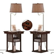 Brightech Madison Side Table with Lamp Set of 2 - LED Desk Lamp with USB Port, Bedside Reading Lamp, Modern End Table with Floor Lamp for Bedroom, Living Room, Office - Havana Brown