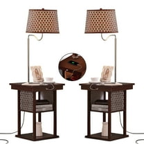 Brightech Madison Side Table with Lamp Set of 2 - LED Desk Lamp with USB Port, Bedside Reading Lamp, Modern End Table with Floor Lamp for Bedroom, Living Room, Office - Havana Brown