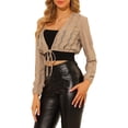 thumbnail image 4 of INSPIRE CHIC Women's Knitted Cardigan Long Sleeve Elastic Tie Waist Sheer Crochet Shrug Top Khaki XS, 4 of 6