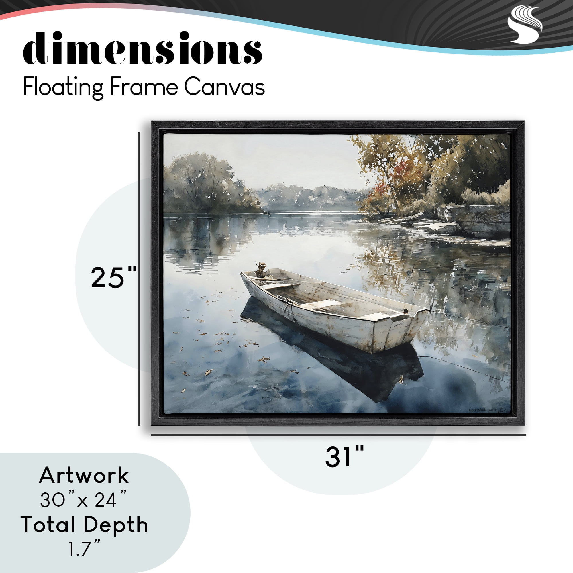 Stupell Industries Boat Ride Through Autumn Reflections Black Framed Floater Canvas Wall Art, design by Franklyn Gregory