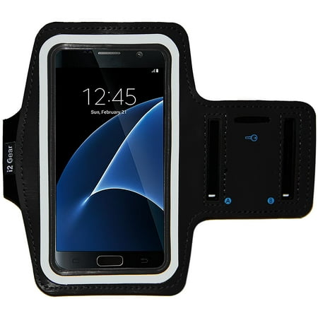 Key Jet - i2 Gear Armband for Galaxy S7 with Key Holder & Reflective Band (Jet Black)