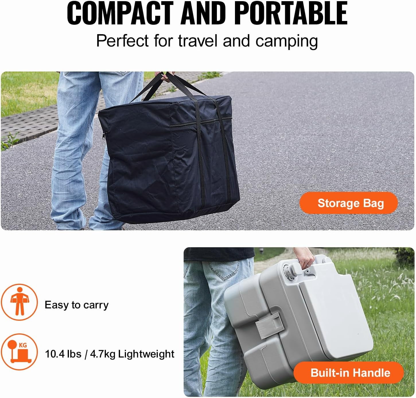 HJTER Portable Toilet for Camping, RV Toilet with Carry Bag, 5.3 Gal Waste Tank & 3.2 Gal Flush Tank, Push-Button Pressurized Flush Commode, Leak-proof and Odourless Travel Toilet for Camping Car