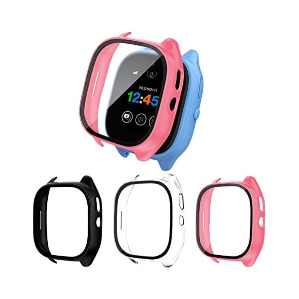 wonima02 [3-Pack Case Compatible for Gizmo Watch 3 Screen Protector for Kids, Tempered Glass Cover Only Compatible with Verizon Gizmo Watch 3(Black+Clear+Pink)