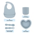 thumbnail image 4 of BabyX Silicone Baby Starter Kit, 5 Pieces First Feeding Set, Including Training Spoon, Fork, Cup, Bib and Heart Shaped Bowl (Blue), BPA-Free, Baby Utensils Supplies, Microwave/Dishwasher Safe, 4 of 6