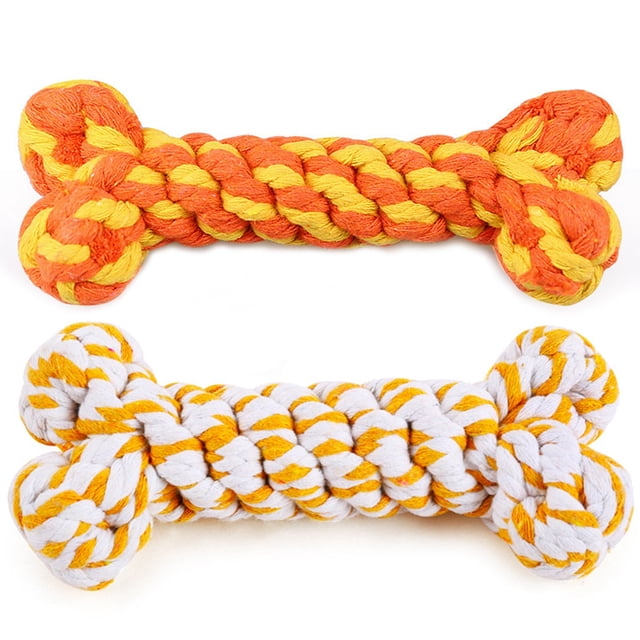 2PCS Bone Dog Bite Toy Interactive Cotton Rope Dog Chew Toy Pet Teething Toy