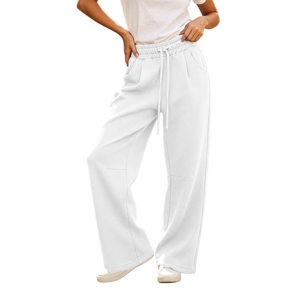 ZHYou No Boundarie Wide Leg Sweatpants for Women Solid Elastic Drawstring Loose Draped Straight Casual Dailywear Trousers,White,Size M