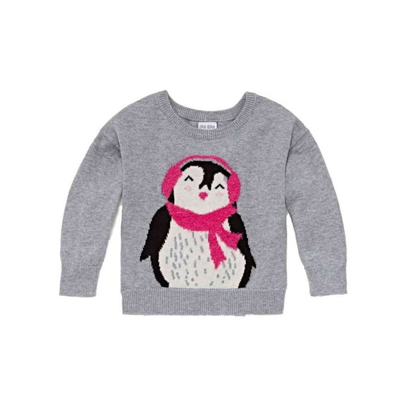 Toddler Girls Gray & Pink Penguin Holiday Winter Sweater 3T