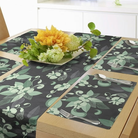 

Grey and Green Table Runner & Placemats Nostalgic Flowers in Abstract Style Leaves Blossoms Flourishing Nature Set for Dining Table Placemat 4 pcs + Runner 12 x90 Grey Mint Green by Ambesonne
