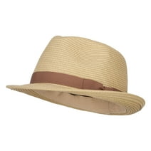 Big Size Paper Straw Fedora with Thin Grosgrain Band - Natural XL-2XL