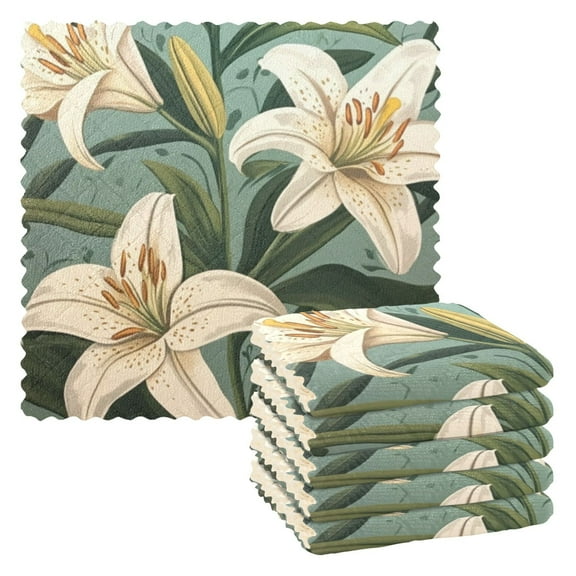 6 Pieces of Kitchen Towels 11x11Inch Kitchen Dish Cloths Kitchen Dish Towels Reuseable Cleaning Cloths Lovely Lilies