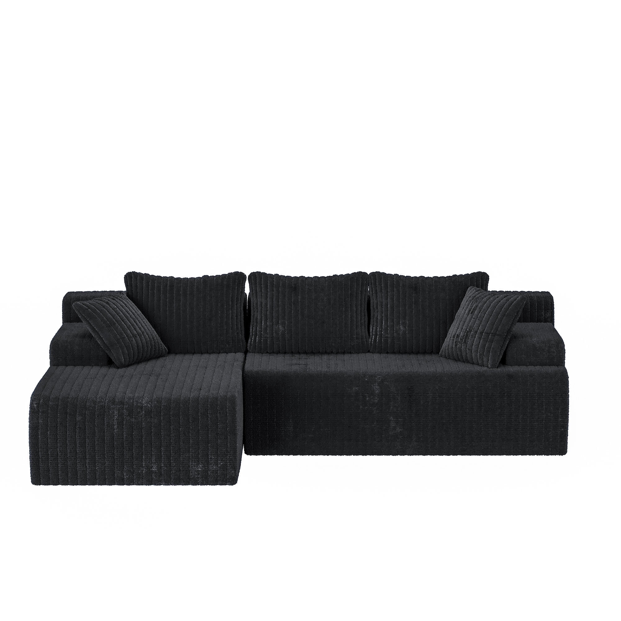 LAUSAINT HOME 96" Boneless Sectional Sofa, L-Shaped Modular Cloud Couch with Deep Seat & Plush Corduroy Fabric (Black, Left Facing Chaise)