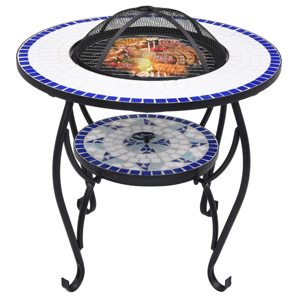 Mosaic Fire Pit Table Blue And White 26, Mosaic Fire Pit Table
