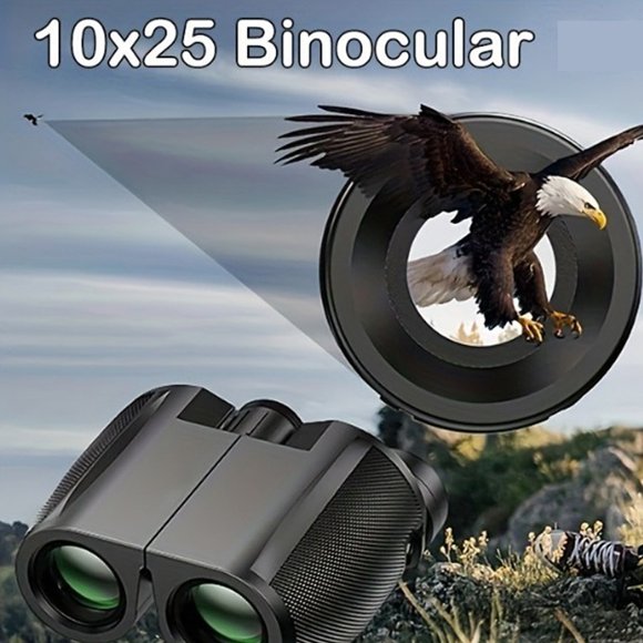 HLONK 10x25 High-Definition Binoculars - Paul Compact & Lightweight Design with Center Focus Durable Carrying Case & Strap for Hunting Birdwatching Hiking Sports Events (Black) Hikin
