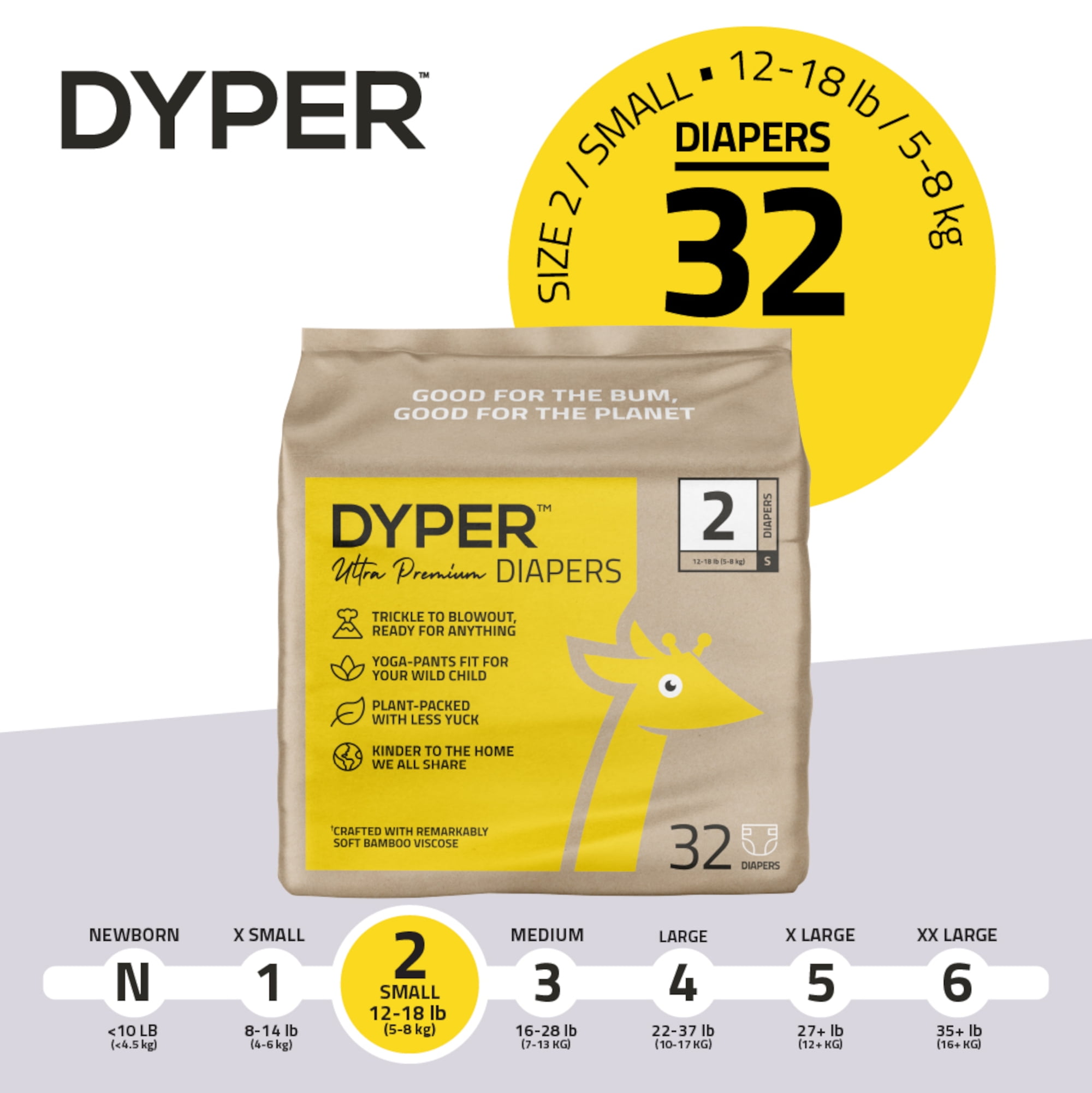 DYPER Ultra Premium Diapers Size 2, 32 Diapers (Select For More Options)
