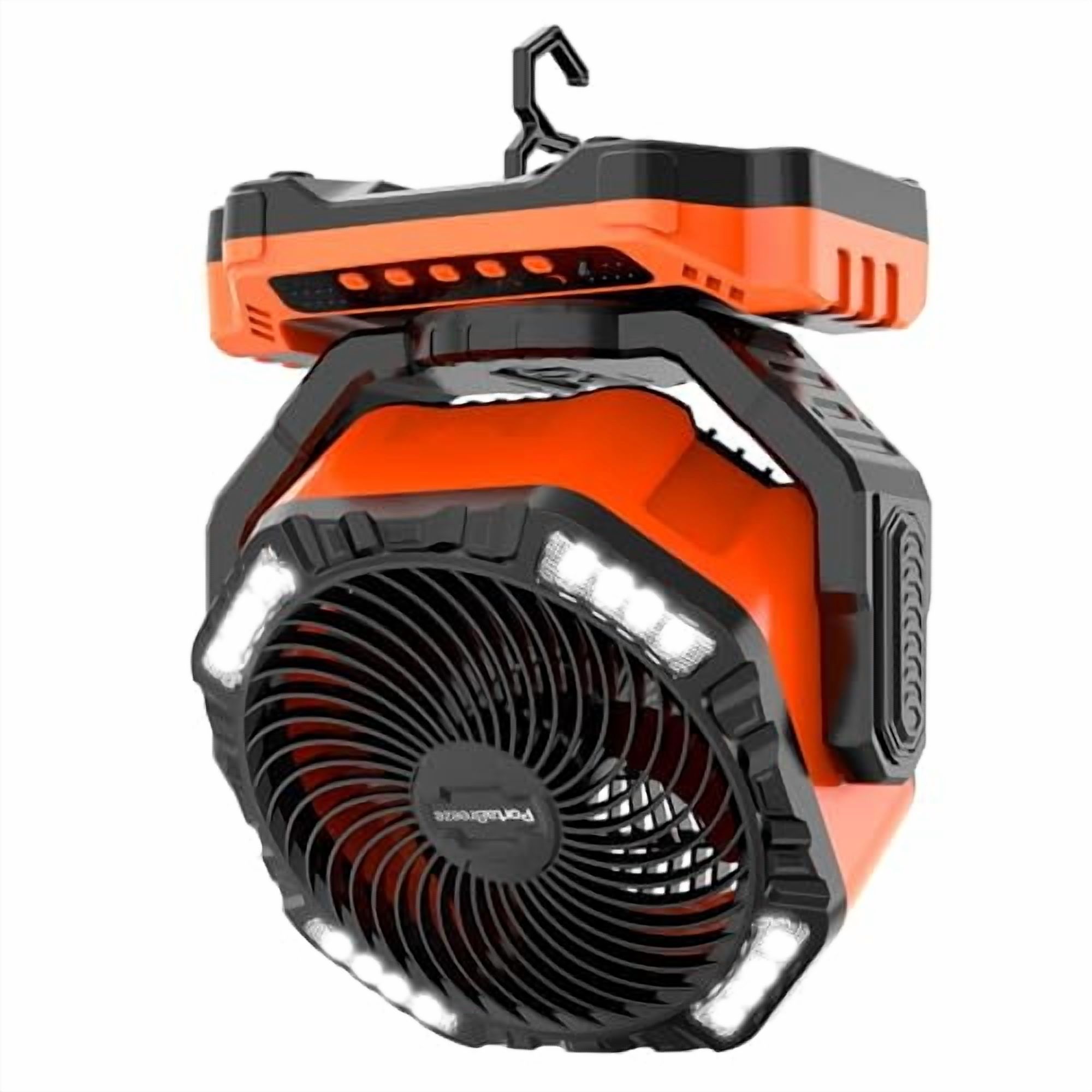 PortaBreeze 40000mAh Rechargeable Camping Fan w Light, Portable Battery Operated High Velocity Floor Table Fan; Oscillating w Timer, Remote for Outdoors, RV, Jobsite, Dorm, Patio,
