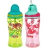 Nuby Thirsty Kids No-Spill Flip-it Printed Boost Cup with Thin Soft Straw - 12oz, 18+ Months, fox / tigers