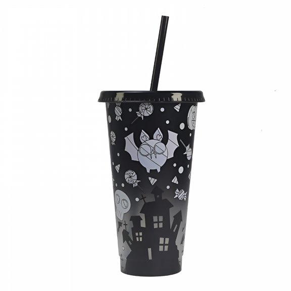 LAMIRO Halloween Decorations Outdoor! Temperature Plastic Straw Halloween Color Cup (Qty: A Cup), Glass and Bottle Fruit Cups