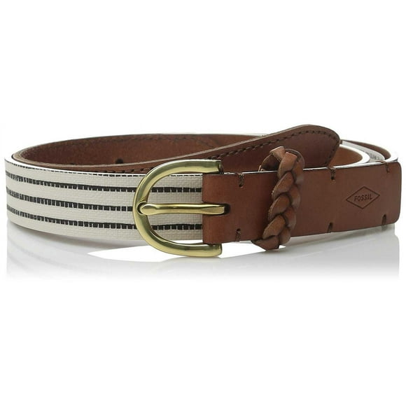 Fossil Ceinture à Rayures pour Femmes, Blanc/tan, Moyen