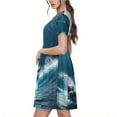 thumbnail image 2 of Gukieu Ice Blue Ocean Cute Dolphin A Print Women's Short Sleeve Dress, Elastic Waistband A-line with Pockets Summer Dress, Suitable for Daily Leisure, Work, Vacation, 2 of 6