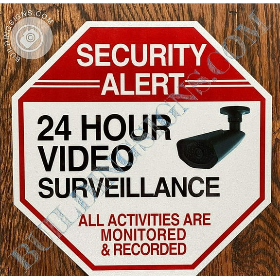 2 Pack -24 Hours Video Surveillance Sign (White Reflective !!, Aluminium 10X10,Rust Free) (ref-2201)